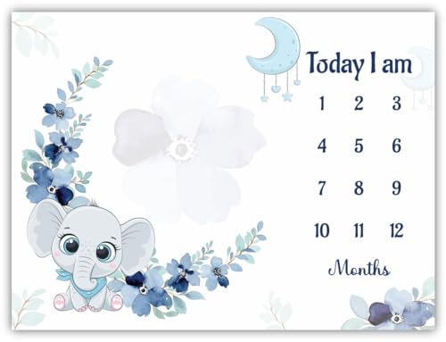 Image of Monthly Milestone Blanket Elephant Design | 1-12 Months | Ultra-Soft & Skin-Friendly | Ideal for Newborn Boys & Girls | Perfect Baby Growth Tracker & Photoshoot Prop