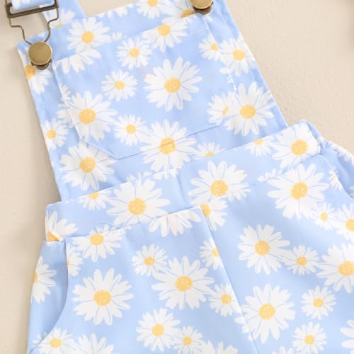 Image of Ayalinggo Toddler Baby Girl Sunflower Print Overalls Shorts with Pocket Suspender Trousers Cute Summer Clothing Outfit