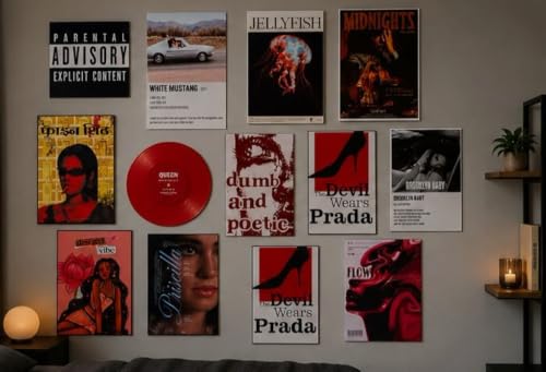 Image of 12 Piece Aesthetic Poster Set | 300 GSM Multi-Sized Wall Posters with Adhesive Tape | Music, Fashion, Retro & Pop Art Prints for Bedroom, Room Decor, Home Decor, Living Room & Wall Art