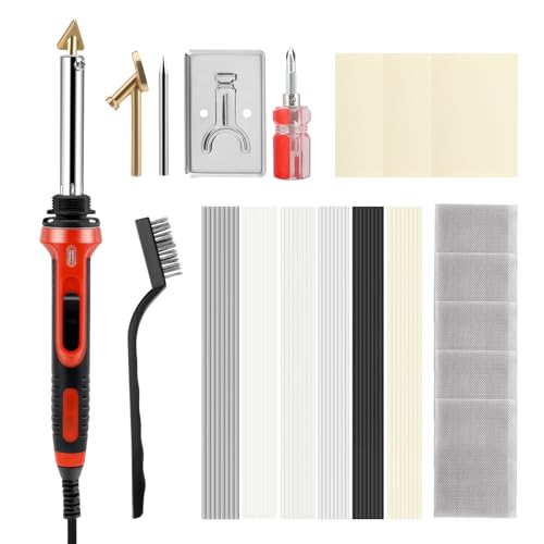 100W Plastic Welding Kit 2 in 1 Plastic Welder & Soldering Iron Gun Kit 56PCS Welding Rods Soldering Tips Patch Net Wire Brush Temperature Control Bumper Repair Kit for Crack Repair