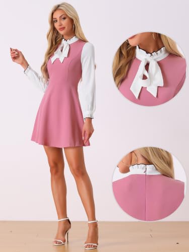 Image of Allegra K Tie Neck Dresses for Women's 1960s Vintage Long Sleeve Contrast Color Dress