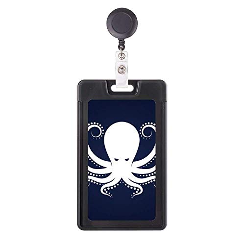 Porte-badge rétractable pieuvre marine noir et blanc pour carte d'accès