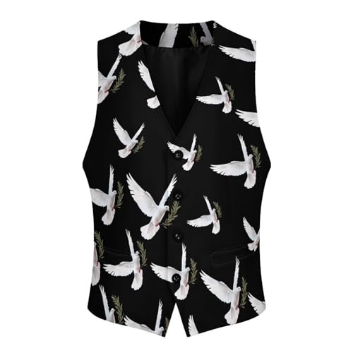 White Dove with Olive Branch Novelty Men's Suit Vest Funny Formal Dress Vests Business Waistcoat3