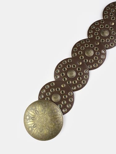 Floerns Women's Metal Hollow Out Wide Disc Belt Cowboy Western Vintage Buckle Belt2