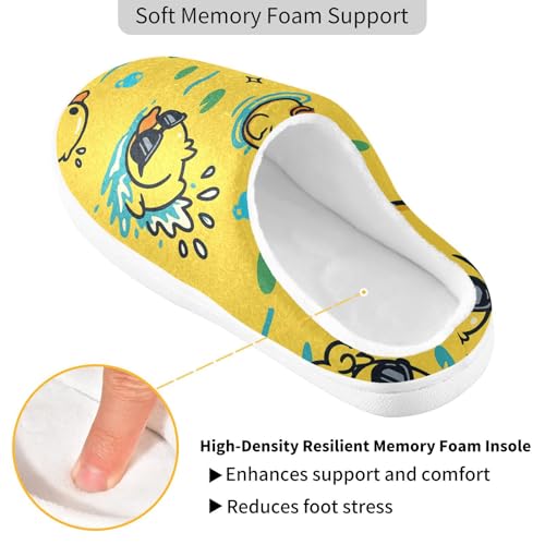 JUNZAN Cartoon Rubber Duck Wear Sunglasses Cotton Slippers for Men Washable Memory Foam House Shoes for Indoor Christmas Presents 6-72