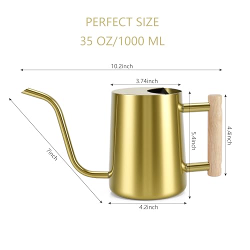 Image of Watering Can Indoor Plants, 35oz Small Stainless Steel Metal Watering Can Modern Decorative Watering Pot with Long Spout for Indoor House Plant Bonsai Garden Flowers (Gold)