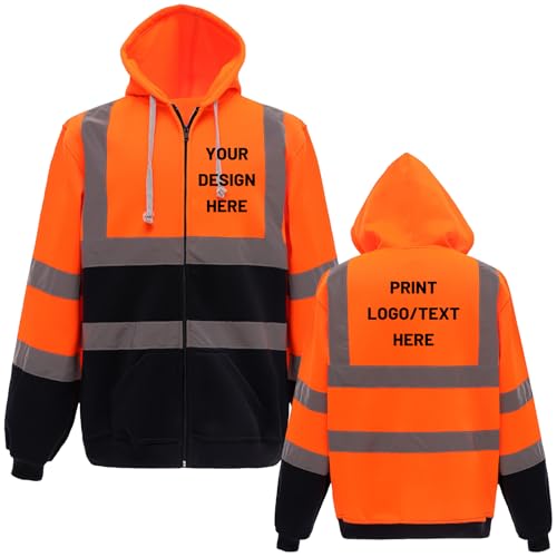 BIJUNDENG Custom Safety Hoodies Reflective High Vis Full Zip Sweatshirt Construction Team Work Uniform Security Jacket