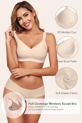 Image of HORISUN Wireless Bras for Women Soft Comfortable No Underwire T Shirt Bra Seamless Full Coverage Bras with Support