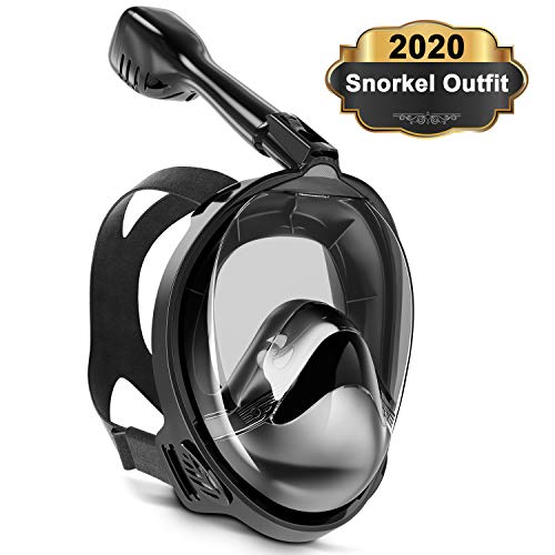 Keystand Full Face Snorkel Mask, 2020 Upgraded Breathing Mechanism Snorkeling Mask, Flat Crystal Lens, 180 Degree Anti- Leak/Fog Easybreath Snorkel Mask with Camera Mount - Mesh Carry Bag Included