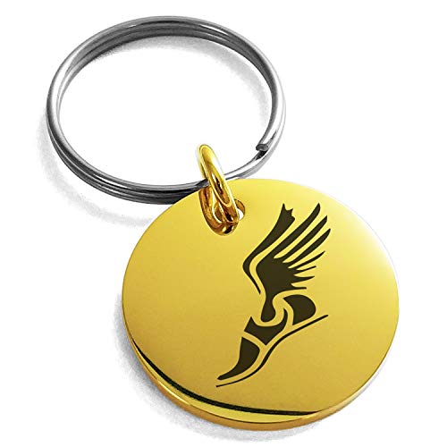 Stainless Steel Hermes Greek Messenger of Gods Symbol Small Medallion Circle Charm Keychain Keyring - Main Image