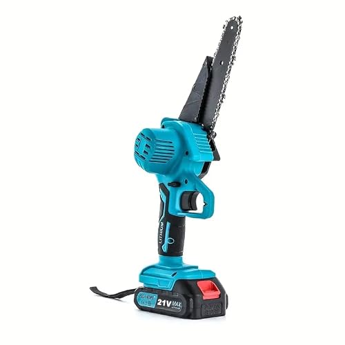 6-inch Mini Cordless Chainsaw, Electric Handheld Saw with 2 Batteries, Portable Power Tool for Garden Wood Cutting (Blue ordinary)