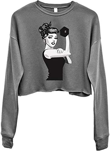 NoBull Woman Apparel Modern Rosie The Riveter Cropped Sweater Heather Gray (Small)