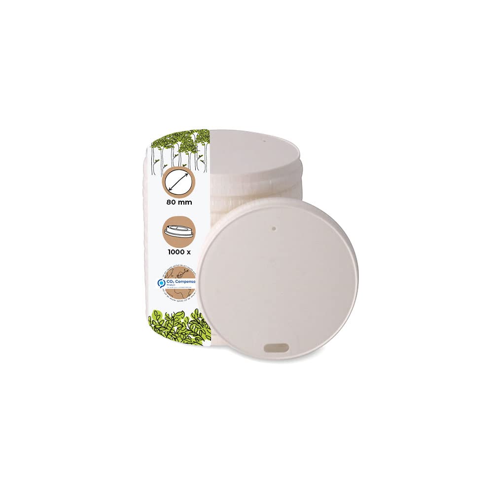 BIOZOYG Tapa de cartón con abertura para beber I Tapa Café To Go blanca Ø 80mm I Para vasos de Café To Go I Biodegradable & compostable I Tapa vaso con agujero para beber I 1000 unidades