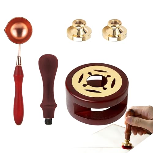 Kit de Sello de Cera Con Calentador, Cuchara de Fusión y 2 Cabezas - Para Sellar Sobres, Invitaciones de Boda y Embalaje de Regalo