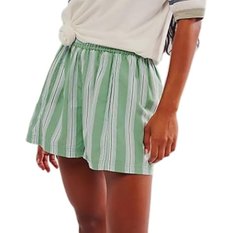 Pdxnyxx Y2k Shorts Pj Poplin Linen Pajama Shorts Trendy 2024 Striped Boxer Shorts Women Casual Summer Shorts (Green,XL,X-Large) Cover