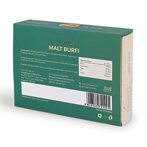 Image of ANAND Malt Burfi 200g Sweets Box Premium Traditional Malt Sweet Made with Pure Ghee & Dry Fruits | Soft & Rich Indian Mithai | Authentic Barfi for Festive Gifting, Pooja & Everyday Dessert Cravings