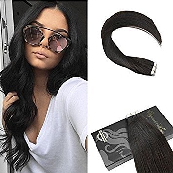 Ugeat 26" Tape in Remy Hair Natural Brazilian 50g 20pcs/Pack Black Tape in Hair Extensions Human Natural