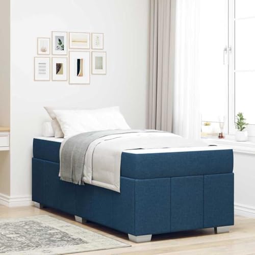 Genérico Estructura de Cama con colchón Azul 120 x 190 cm Tela,Camas y Accesorios,Camas y somieres-3398278