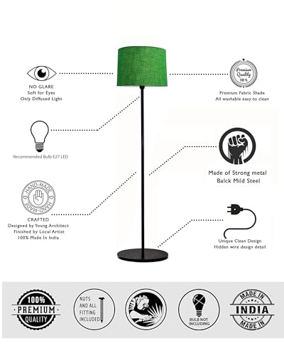 Image of Homesake Modern Floor Lamp for Living Room Traditional Farmhouse Boho Floor Lamp Mid-Century Pole Lamp with Linen Lamp Shade Modern Bohemian Side Lamp for Living Room Bedroom Office (Green)
