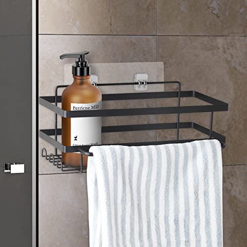 Nukeekee Shower Caddy Shelf Organizer Rack, Self Adhesive Black Bathroom Shelves Basket, Rustproof Stainless Steel Bathroom Storage Rack, 4-Pack Shower Shelves, No Drilling Required #TOP4