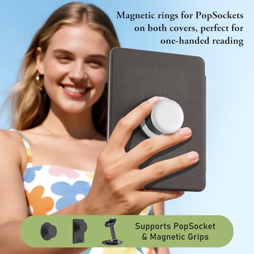 Image of CoBak Cute Case with Fold-Back Magnetic Cover for 7 inch Kindle Paperwhite 12th Gen 2024 and Colorsoft - for PopSockets Grip, Compatible with iPhone MagSafe and Anker Wireless Charging Pads, Auto Wake
