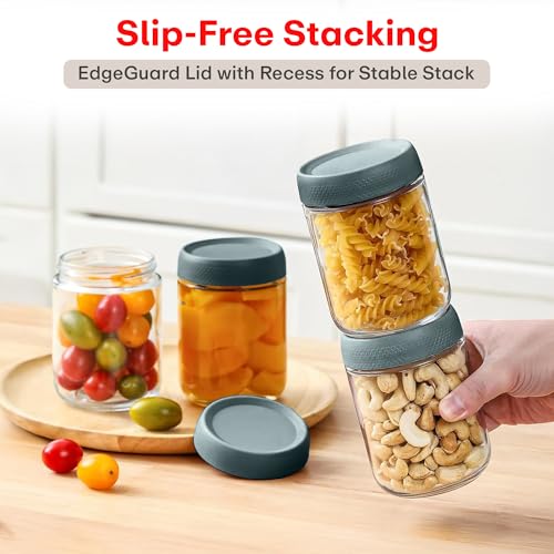 Image of Rioware Storage Glass Jar, Set of 6, 500 ml Each, Transparent, BPA Free, Storage Jar, Kitchen Organizer Modular, Multipurpose Cookies Jar, Green