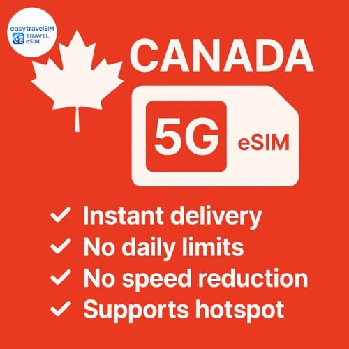 eSIM Canada 5G connexion internet 20 Go immédiate reçue par e-mail