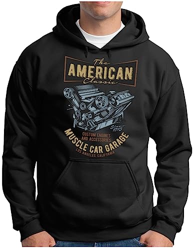 Sweat à capuche American Muscle Car Homme - Pull Big-Block Motorblock Tuning USA Noir XXXL