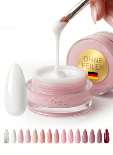 No File Aufbaugel für Gelnägel MILKY WHITE Milchig Weiß 15ml für Profis & Anfänger als UV Gel SELBSTGLÄTTEND OHNE FEILEN für UV & LED geeignet pinchbar mittelviskos Lynis-Nailshop.de