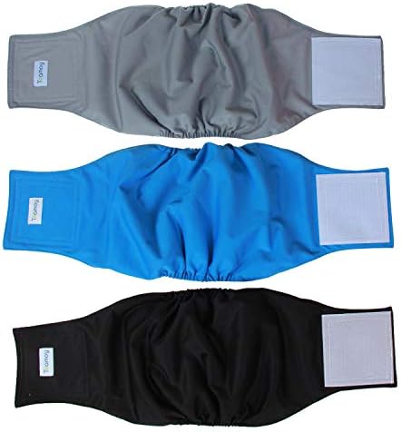 Teamoy Reusable Wrap Diapers for Male Dogs, Washable Puppy Belly Band Pack of 3 (L2, 20"-24" Waist, Black+ Gray+ Lake Blue)