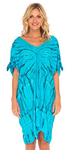 SHU-SHI Womens Beach Cover Up Loose Kaftan Tunic Dress Poncho Top Tie Dye