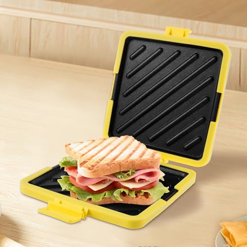 Microwave Toastie Sandwich Maker with Adjustable Silicone Straps Wireless Toastie Maker Nonstick Plate Sandwich Maker Heatwave Technology Sandwich Toaster for Cooking Delicious Crispy (Yellow)