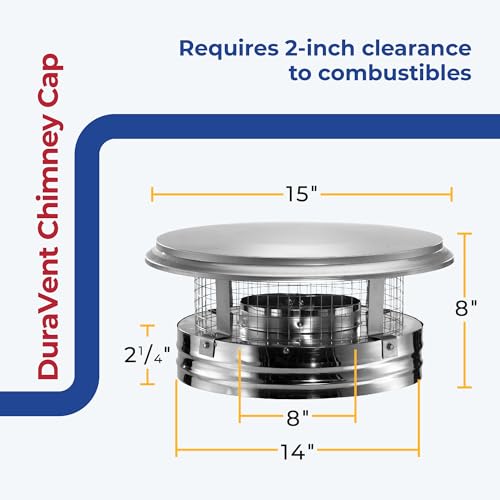 DuraVent DuraPlus 8 Inch Stainless Steel Round Chimney Cap with Triple Wall Design, Spark Arrestor Screen and Removable Screws, Silver