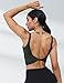 LUYAA Padded Sports Bra for Women Backless Workout Crop Athletic Tops with Built in Bra Strappy Sports Bra Long Line Dark Green XL