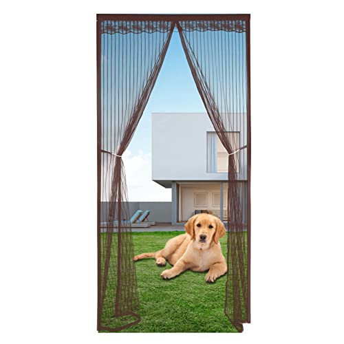 XXCC Magnetische Adsorption Fliegengitter tür ohne 80x200cm lässt frische Luft herein Insektenschutz Balkontür lässt frische Luft herein, Braun Cover
