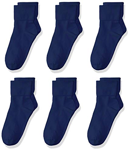 Trimfit Big Girls Single Cuff Socks with Comfortoe - 6-Pack, Navy, Medium/8-9.5