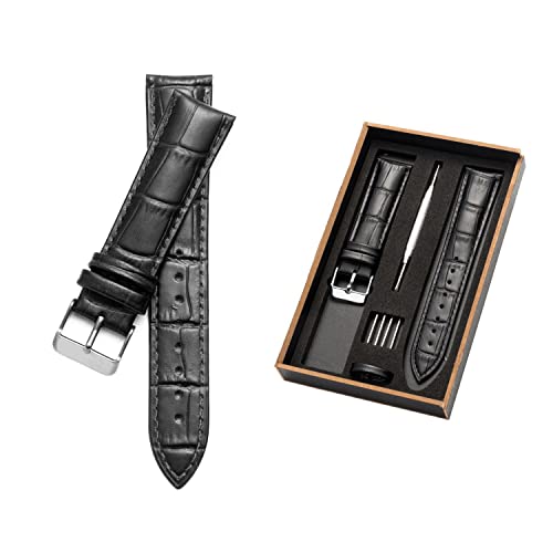 EYOTTO Leder-Uhrenarmband, Ersatz-Uhrenarmband, Edelstahl-Schnalle, Armband für Damen und Herren, wasserdicht, 18 mm, 20 mm, 22 mm, Geschenke für Freunde und Familie Cover