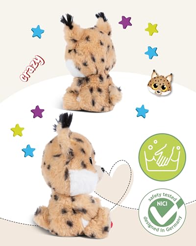 NICI GLUBSCHIS Luchs Lenzo 15cm - Schlenkernder Kuscheltier Luchs mit großen Glitzeraugen - 49295