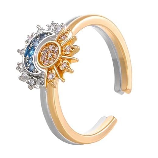 IXDEAXLY Sun and Moon Ring Set Friendship Promise Ring for Women Sparkling Sun Moon Matching Rings Valentine's Day Jewelry