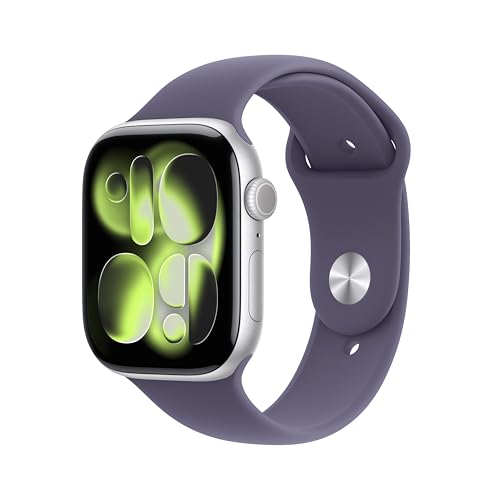Apple Watch Series 11 [GPS, 46mm] Silver Aluminium Case with Purple Fog Sport Band - [S/M] - Sleep Score, Fitness Tracker, Health Monitoring, Always-On Display, Water Resistant