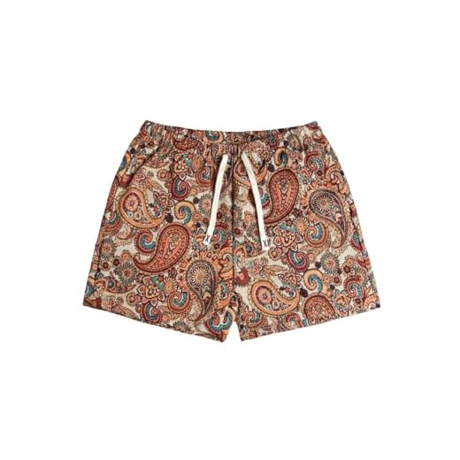 BEAUDRM Bermuda masculina Paisley folgada vintage cordão cintura legal verão praia férias shorts, Marrom, XGG