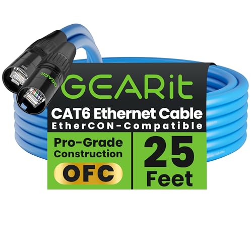 GEARit Shielded CAT6 Ethercon Cable 25ft Blue EtherCON-Compatible