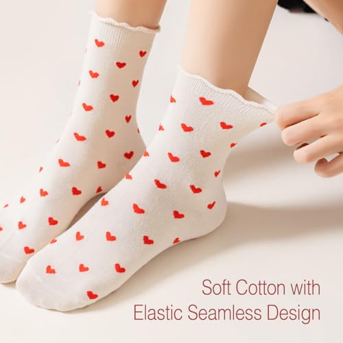 Women’s Cute Heart Pattern Crew Socks – 3 Pairs Colorful Novelty Gift Set – Soft Cotton Cozy Socks for Casual Wear3