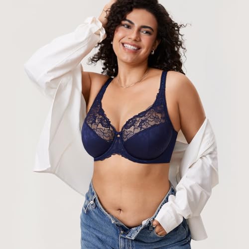 Delimira Women's Beauty Lace Non Padded Minimiser Full Figure Underwire Bra Blueberry 40G - 5