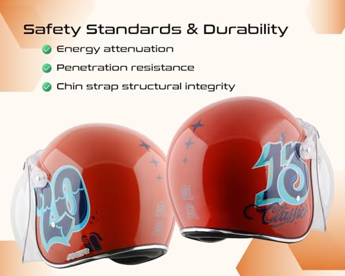 Image of Axor Retro Jet Sportz C13 ISI and DOT Certified Gloss Finish Open Face Helmet for Men and Women with Clear Visor- Orange Blue-L
