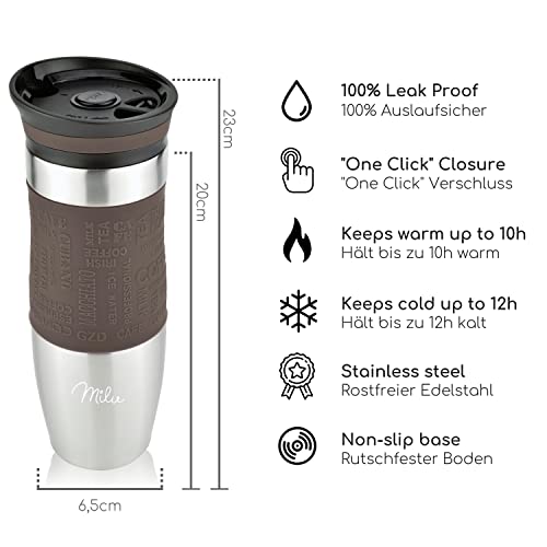 Milu Insulated Coffee Mug to Go - 100% Leak Proof - Stainless Steel - Double Wall Insulation - Travel Mug - Brown, 450ml - Image 2