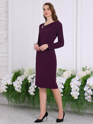 Women's Elegant Sheath Dress Asymmetrical Neckline Wear to Work Pencil Dresses3