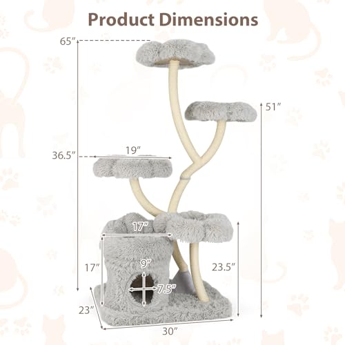 Tangkula Torre para Gatos de 65 Pulgadas con Plataformas y Rascador miniatura 3