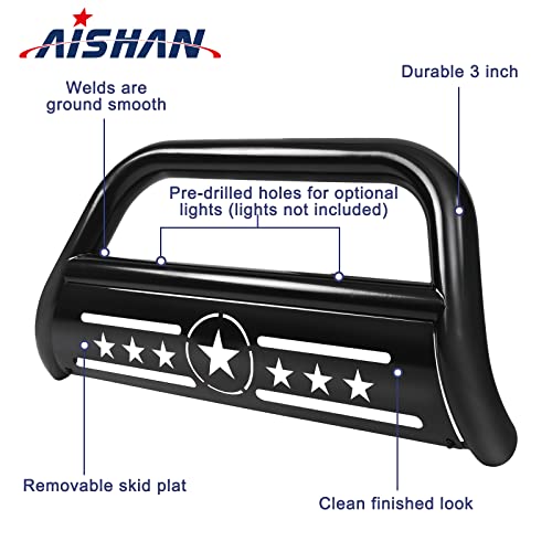 Aishan Bull Bar Pickup Truck 3" Front Grille Brush Push Bumper Guard With Removable Skid Plate Compatible With 2005-2015 Toyota Tacoma 2.7L L4 4.0L V6, Black #TOP1