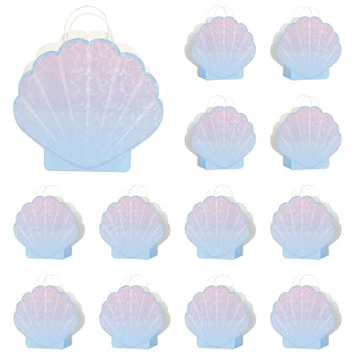 Jopffol 12 Pack Mermaid Party Favor Bags Seashell Gift Bags for Under the Sea Birthday Decorations Ocean Theme Goodie Bags Summer Beach Party Supplies